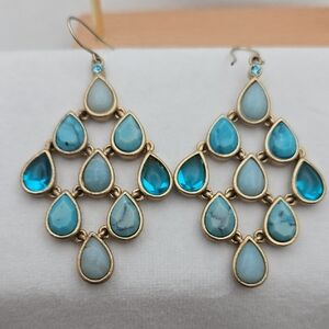 Turquoise Faceted Chandelier Earrings Gold Tone 2” KC Designs